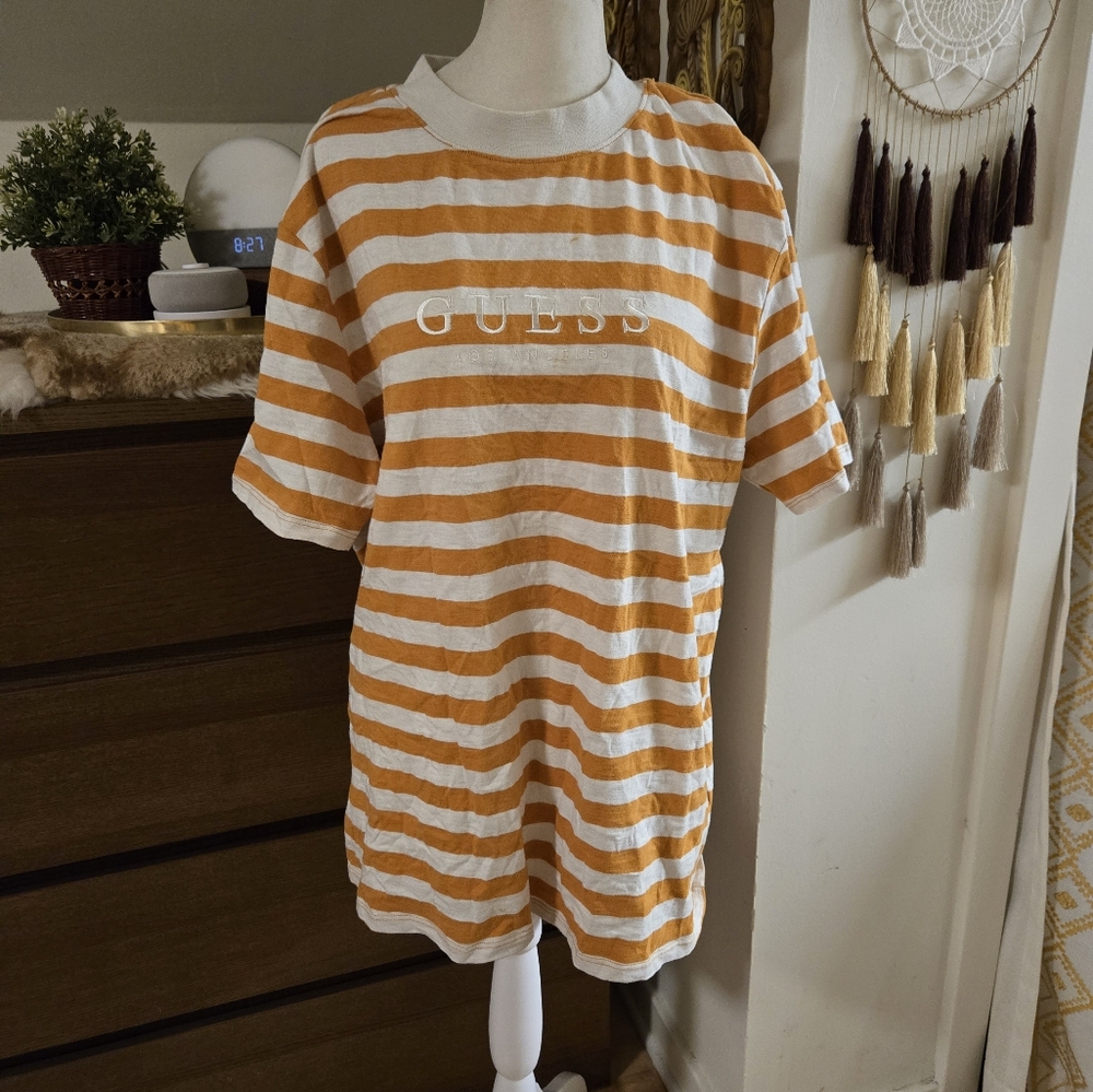 Guess orange and white striped short sleeve tee